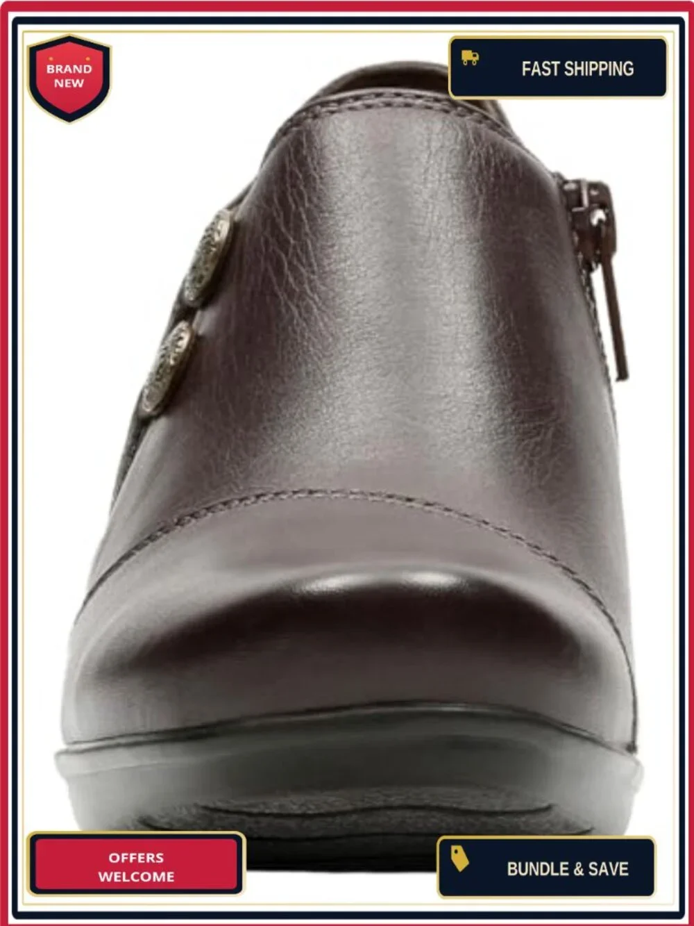 Clarks Womens Emslie Warren Zipper Ankle Boot Leather Heel 2.16in Block